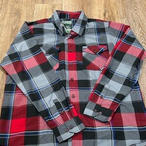 DIXXON Red and Gray Plaid Casual Button Down Shirt
